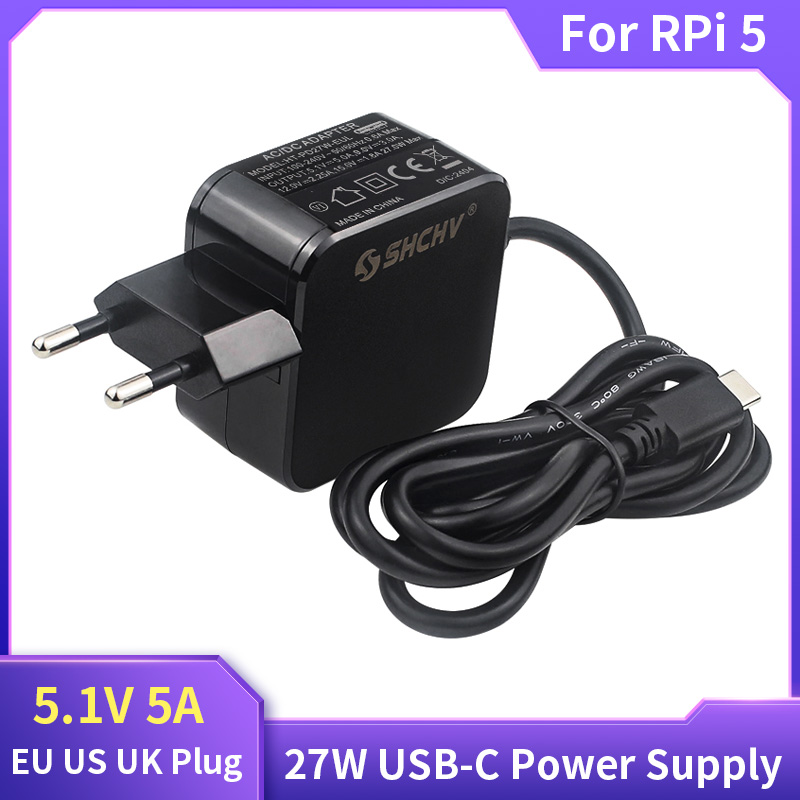 Banana Pi Bpi-M5 - Raspberry pi電源アダプター,5入力電源27w, 5.1v, 5a, usbタイプc,EU,us,uki,rpi 5