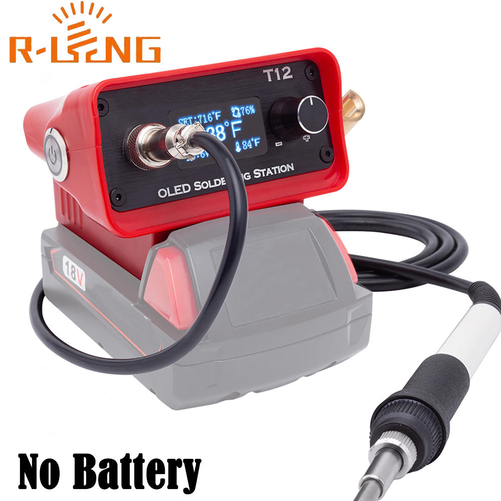 Soldering Station T12 Oled - ミルウォーキー用の調整可能なはんだ付けステーション,oled t12はんだごて,18vリチウムイオン電池,DIY修理,電池なし